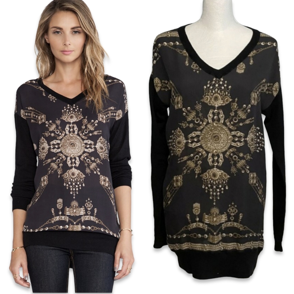 Marchesa Voyage Wool Silk Medallion Tunic Sweater